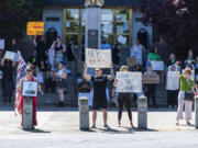 Protesters rally for abortion rights at the Clark County Courthouse on Monday afternoon.