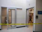 Grace Vadelund of PGE Oregon works in the new EKG room in the PeaceHealth Southwest Medical Center emergency department on Thursday morning. PeaceHealth Southwest Medical Center is expanding its emergency department. During its two-year construction project, the hospital will temporarily relocate its patient walk-in and ambulance entrances from Mill Plain Boulevard to Fifth Street off of Northeast 87th Avenue. The entrance is scheduled to move Tuesday.