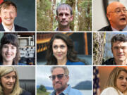 Candidates for the 3rd Congressional District: (top row from left) Oliver Black, Chris Byrd, Leslie French; (center row) Marie Gluesenkamp Perez; incumbent Jaime Herrera Beutler; Joe Kent: (bottom row) Vicki Kraft, Davy Ray and Heidi St. John.