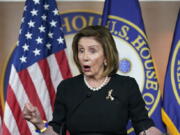 House Speaker Nancy Pelosi of Calif., speaks at her weekly news conference, Thursday, July 14, 2022, on Capitol Hill in Washington.The House is expected to vote on two bills that would restore and guarantee abortion access nationwide. It's the Democrats' first attempt at responding legislatively to the Supreme Court's seismic decision overturning Roe v. Wade.