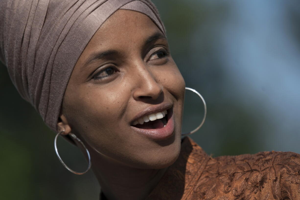 FILE - Rep. Ilhan Omar, D-Minn., speaks on July 25, 2019, as she introduces the Zero Waste Act at the Capitol in Washington, D.C. A federal court judge, Wednesday, July 6, 2022, has sentenced a 67-year-old Florida man to three years of probation for sending an email threatening to kill Rep. Omar and three other congresswomen three years ago. (AP Photo/J.