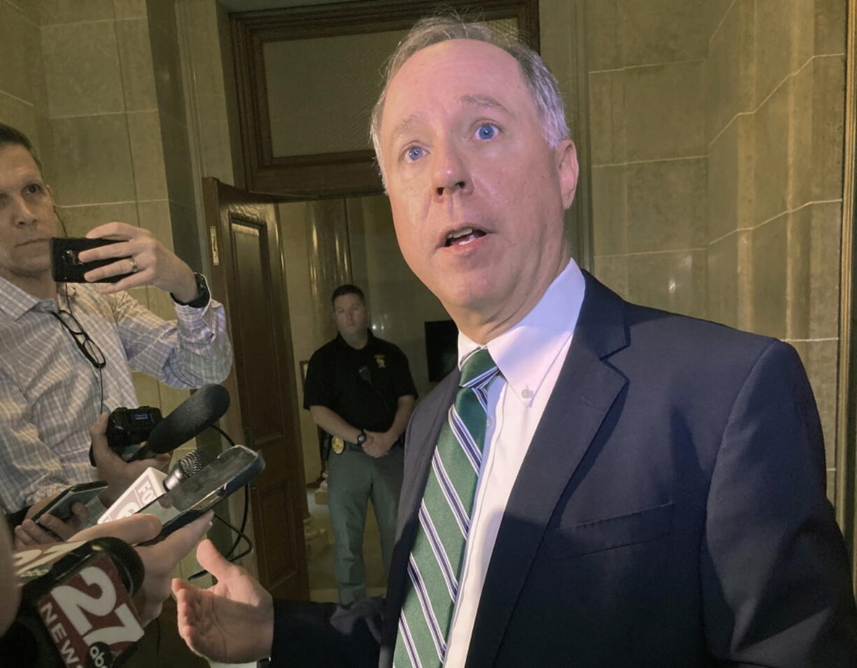 FILE - In this March 16, 2022 file photo, Wisconsin Republican Assembly Speaker Robin Vos speaks to reporters in Madison, Wis. A Wisconsin judge said Thursday, July 28,  that a Republican-ordered, taxpayer-funded investigation into the 2020 election found "absolutely no evidence of election fraud," but did reveal contempt for the state's open records law by Assembly Speaker Robin Vos and a former state Supreme Court justice he hired.