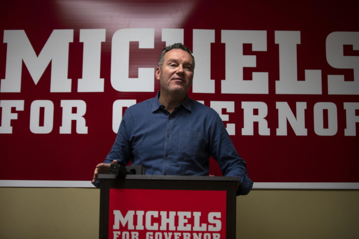 Tim Michels, a Republican candidate for Wisconsin governor, launches Michels Freedom Tour on Tuesday, July 12, 2022 at his campaign headquarters on East Walnut Street in Green Bay, Wis.