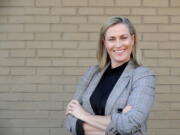 Tiffany Smiley, a Republican from Pasco, Wash., poses for a photo on Feb. 24, 2022 in Seattle. Smiley is challenging Sen. Patty Murray, D-Wash., for her seat in the U.S. Senate.