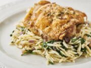 Dress up roasted chicken thighs with rosemary. Fresh herbs enhance all kinds of dishes in summertime and all year.