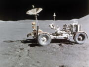 The lunar rover sits on the west edge of the moon's Mount Hadley in August 1971. Lockheed Martin and Goodyear are working on a new lunar vehicle.