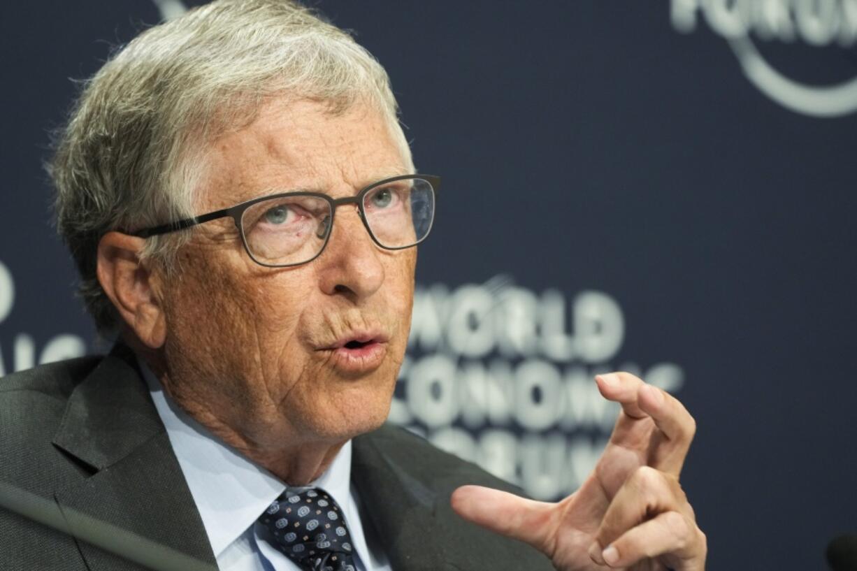 FILE - Bill Gates, Co-Chair, Bill & Melinda Gates Foundation, speaks at a news conference during the World Economic Forum in Davos, Switzerland, May 25, 2022. Gates, concerned about the '??significant suffering'?? caused by global setbacks including the COVID-19 pandemic, announced Wednesday, July 13, 2022 that he will donate $20 billion to his foundation so it can increase its annual spending. The donation, combined with longtime board member Berkshire Hathaway CEO Warren Buffett'??s $3.1 billion gift last month, brings The Bill and Melinda Gates Foundation'??s endowment to approximately $70 billion, making it one of the largest in the world.