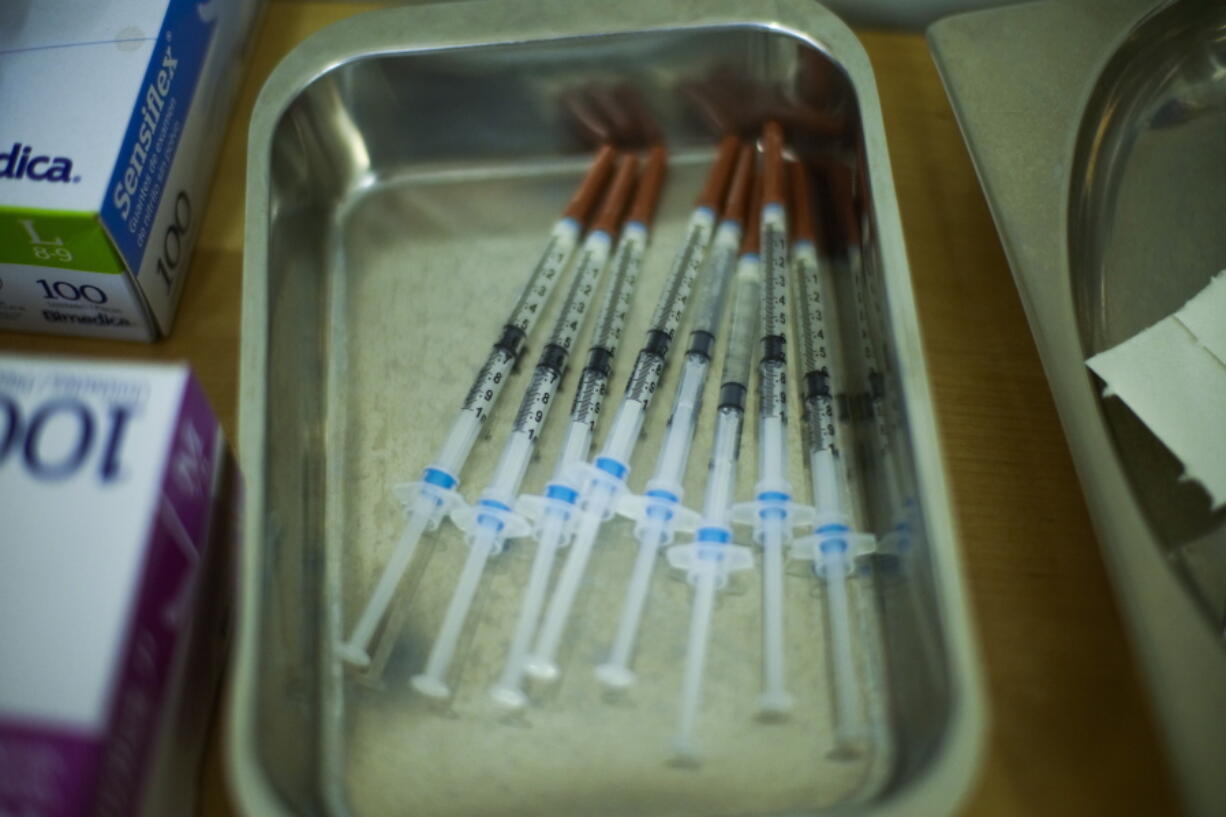 Syringes with vaccines against Monkeypox are ready to be used at a medical center in Barcelona, Spain, Tuesday, July 26, 2022.