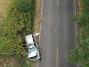 A Jeep Grand Cherokee that crashed in the 16000 block of Northeast 159th Street on Friday morning in Hockinson. Clark County sheriff's deputies say the 17-year-old driver was in critical condition Friday afternoon after being ejected from the SUV.