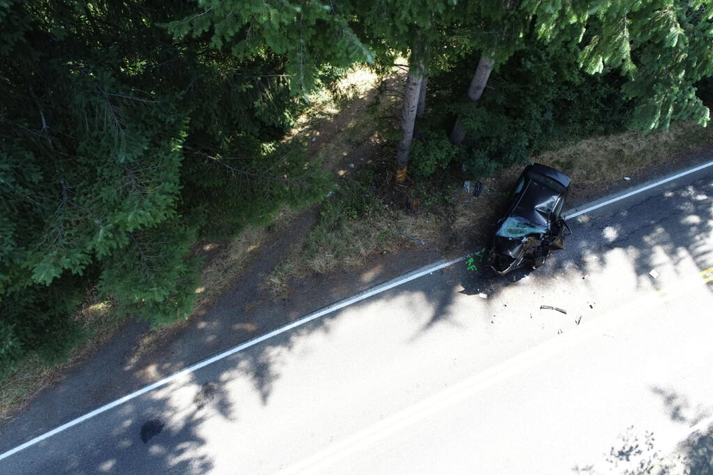 Toyota Echo that crashed Wednesday morning on Northeast WH Garner Road in Yacolt. The driver, 45-year-old Gary A. Seal, of Vancouver, was pronounced dead at the scene.