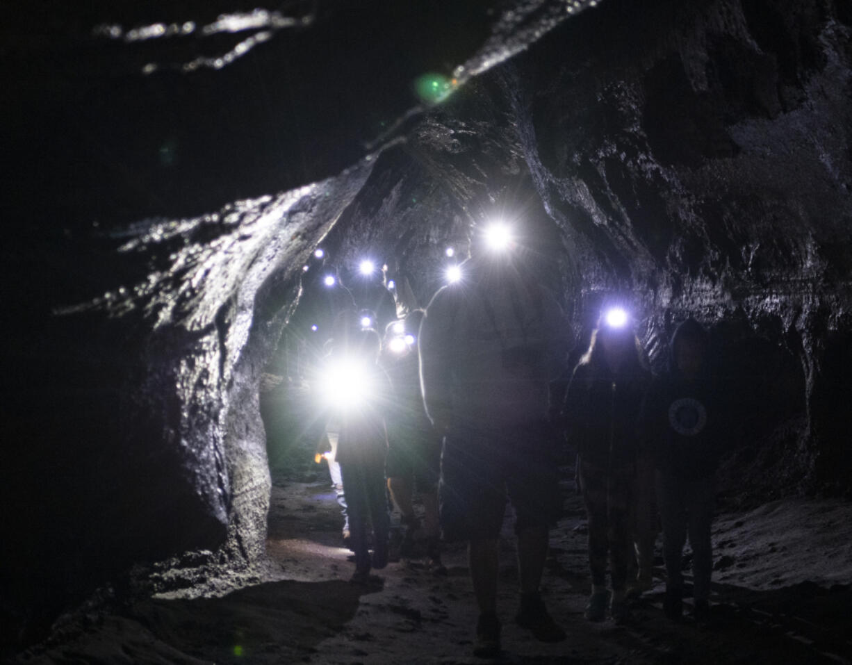 An intrepid summer camp group from Friendly House in Portland explores Ape Cave on a Friday morning in late July.