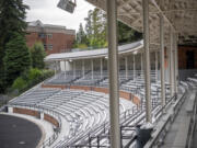 Empty benches fill Kiggins Bowl on Friday, Aug. 19, 2022. The central Vancouver stadium was built in the 1930s after resident Anna Leverich donated the land it sits on to the city. Its current renovations began in 2021.