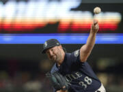 Seattle Mariners starting pitcher Robbie Ray throws against the Washington Nationals during the sixth inning of a baseball game, Tuesday, Aug. 23, 2022 in Seattle. (AP Photo/Ted S.