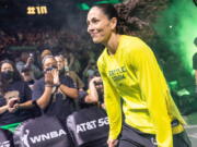 Seattle Storm's Sue Bird takes the floor for her regular season home finale against the Las Vegas Aces, Sunday, at Climate Pledge Arena in Seattle.