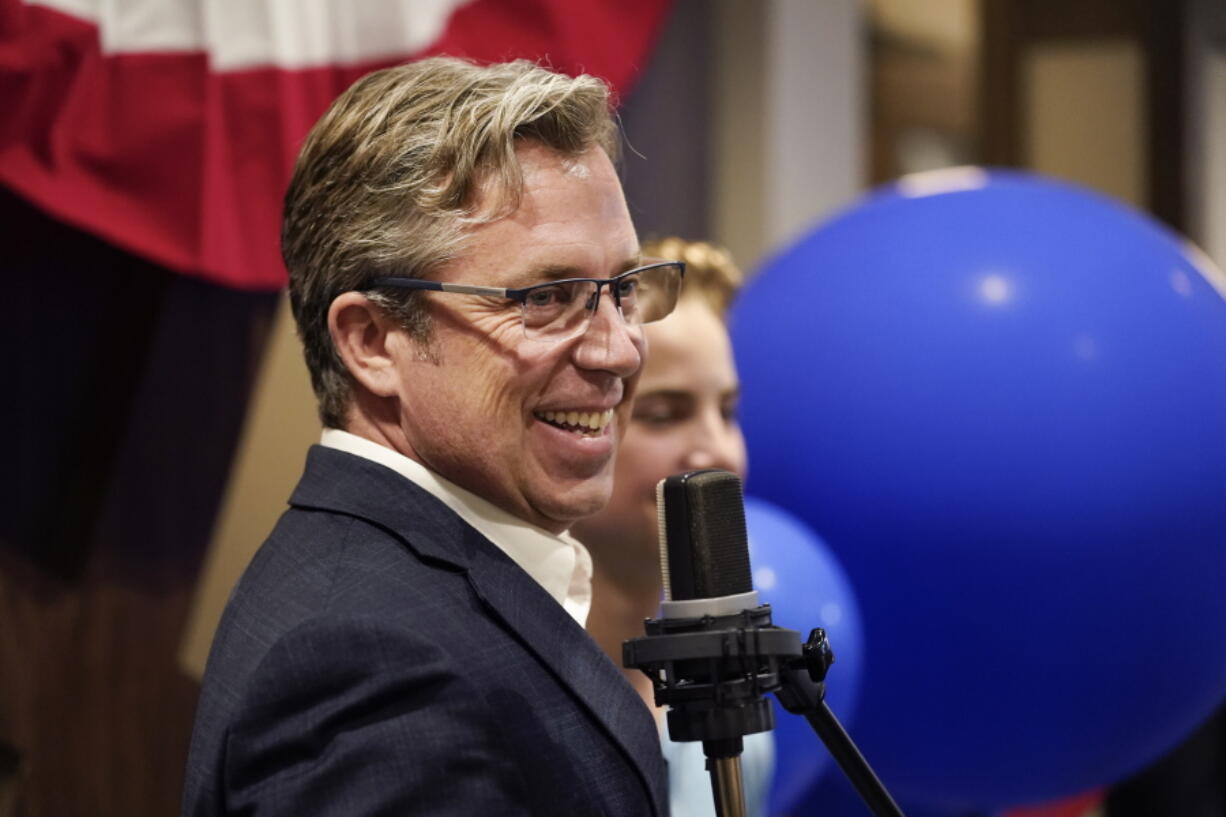 Andy Ogles speaks to supporters after being declared the winner in Tennessee's 5th Congressional District Republican primary, Aug. 4, 2022, in Franklin, Tenn.