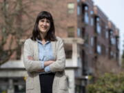 FILE - Marie Gluesenkamp Perez, a Democrat who is challenging U.S. Rep. Jaime Herrera Beutler, R-Wash., for her seat in Washington's 3rd Congressional District, poses for a photo on March 9, 2022, in Vancouver, Wash. Perez was the top vote getter in the 3rd Congressional District in southwestern Washington, with 31% of the vote.