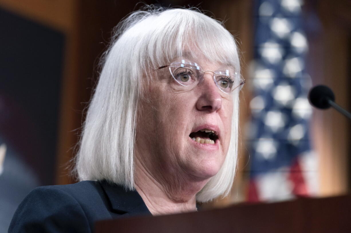 FILE - Sen. Patty Murray, D-Wash., speaks during a news conference the vote to codify Roe v. Wade, in this May 5, 2022 file photo on Capitol Hill in Washington. Murray is one of the U.S. Senate's most powerful members and seeking a sixth term. She is being challenged by Tiffany Smiley, a Republican from Pasco, Wash.