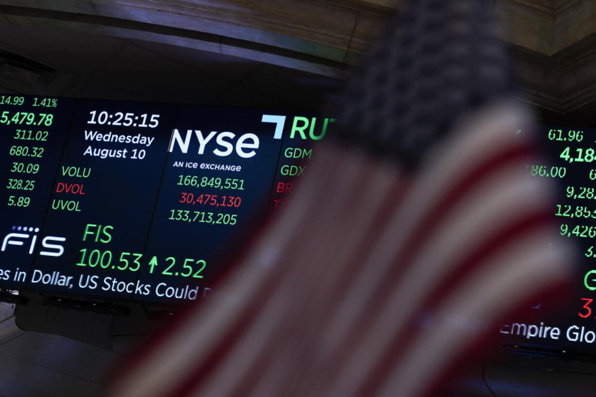 FILE - A screen displays market data at the New York Stock Exchange in New York, on Wednesday, Aug. 10, 2022. Wall Street is rallying again Thursday, Aug. 10, 200, after another encouraging dose of data showed inflation cooled last month.