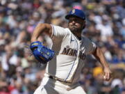 Seattle Mariners starter Robbie Ray delivers a pitch during the first inning of a baseball game against the Cleveland Guardians, Sunday, Aug. 28, 2022, in Seattle.