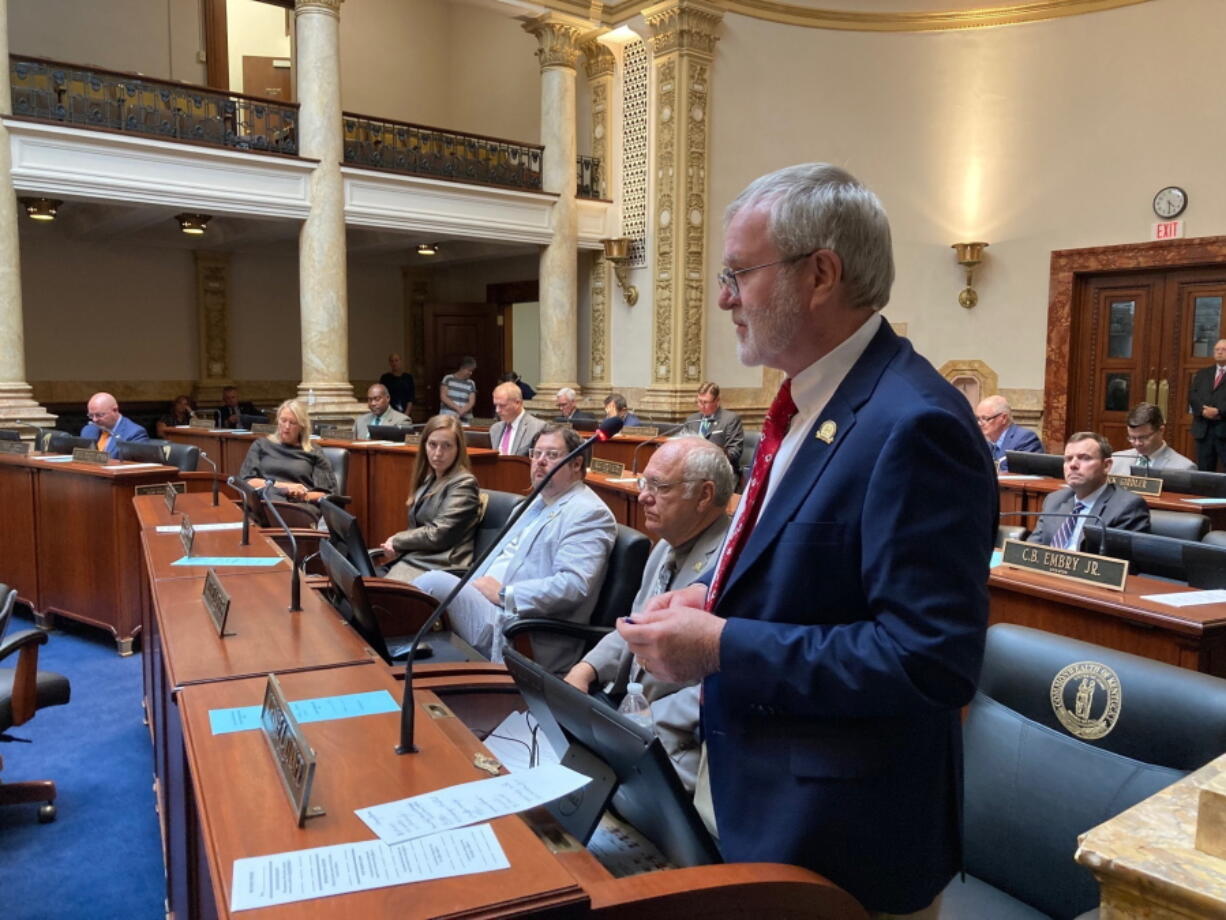 Kentucky state Sen. Johnnie Turner gives a speech on Thursday, Aug. 25, 2022, in Frankfort, Ky., to talk about the devastation caused by flooding that hit eastern Kentucky last month. The Kentucky Legislature is meeting in a special session to work on a sweeping state assistance package for the stricken Appalachian region.