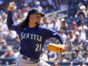 Seattle Mariners starting pitcher Luis Castillo delivers against the New York Yankees in the first inning of a baseball game, Wednesday, Aug. 3, 2022, in New York.