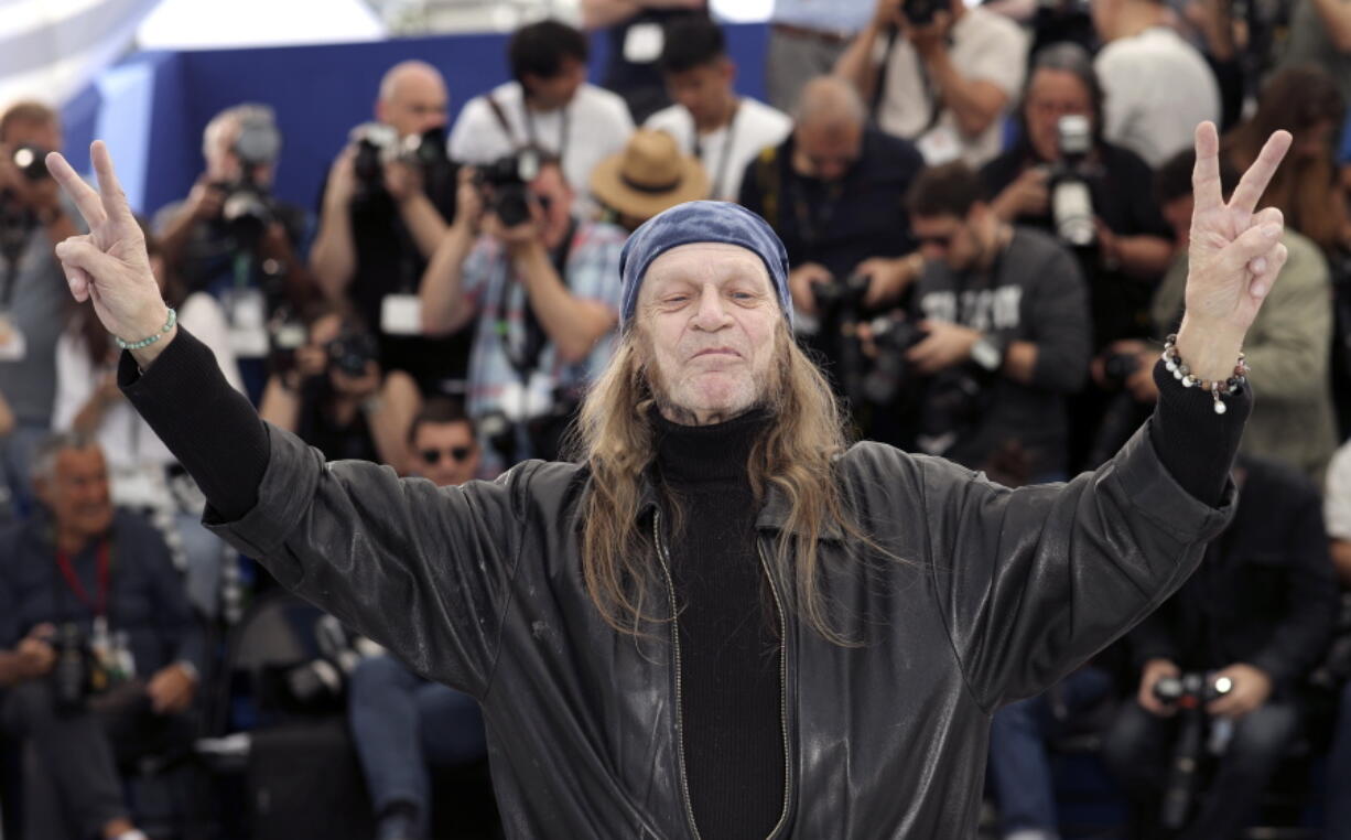 FILE - Actor Leon Vitali poses for photographers at the photo call for the film 'The Shining' at the 72nd international film festival, Cannes, southern France, May 16, 2019. Vitali, the "Barry Lyndon" actor who became one of Stanley Kubrick's closest associates, has died. He was 74. Vitali died Friday in Los Angeles, his family told The Associated Press Sunday, Aug. 21, 2022.