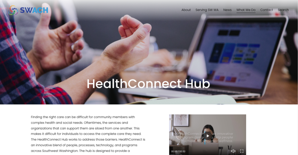 A screenshot of www.southwestach.org/healthconnect-hub