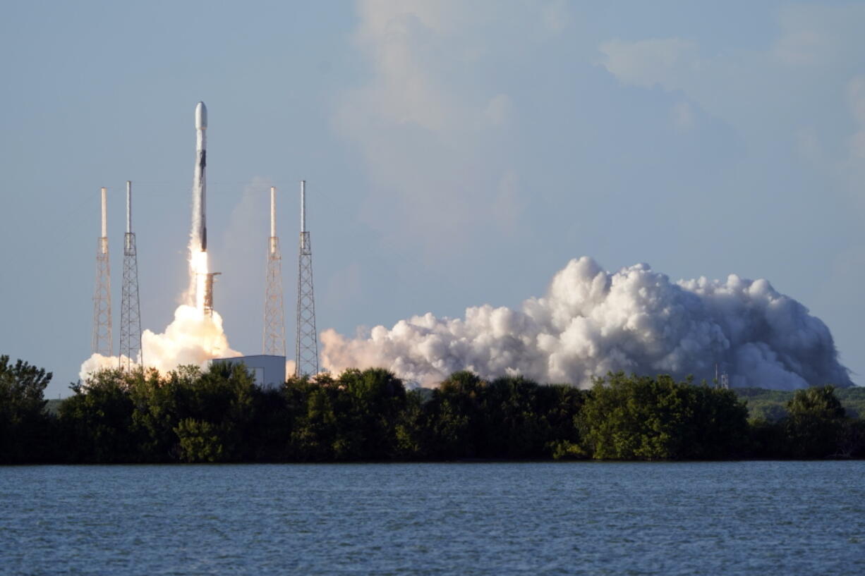 A SpaceX Falcon 9 rocket, with the Korea Pathfinder Lunar Orbiter, or KPLO, lifts off from launch complex 40 at the Cape Canaveral Space Force Station in Cape Canaveral, Fla., Thursday, Aug. 4, 2022.South Korea joined the stampede to the moon Thursday with the launch of a lunar orbiter that will scout out future landing spots.