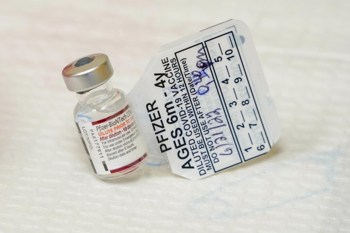 A vial of the Pfizer COVID-19 vaccine for children 6 months through 4 years old is seen June 21, 2022, at Montefiore Medical Group in the Bronx borough of New York. New data from Pfizer and BioNTech show their tot-sized COVID-19 vaccine was 73% effective in protecting children younger than 5 as omicron spread in the spring. Vaccinations for babies, toddlers and preschoolers opened in the U.S. in June after months of delay. Pfizer's three-dose version was authorized with only preliminary effectiveness data -- evidence the company updated on Tuesday, Aug. 23, 2022.