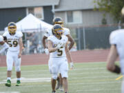 Hudson's Bay senior Mateo Varona celebrates after his touchdown run during the Eagles' 53-6 win over Heritage on Friday, Sept. 2, 2022.