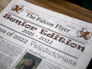 A print edition of The Falcon Flyer, published in May 2022, is pictured during journalism class at Prairie High School on Tuesday morning, Sept. 20, 2022.