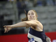 United States Kara Winger competes during the women's javelin throw at the Diamond League Memorial Van Damme athletics event at the King Baudouin stadium, Brussels, Friday, Sept. 2, 2022.