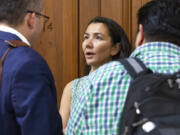 Rep.-elect Mary Peltola, D-Alaska speaks to her staff members on Capitol Hill in Washington on Monday, Sept. 12, 2022.