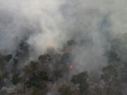 FILE - Smoke rises from forest fires in the region of Novo Progresso, in Par?, Brazil, on Aug. 21, 2022. More fires burned in the Brazilian Amazon rainforest this August than in any month in nearly five years, thanks to a surge in illegal deforestation.