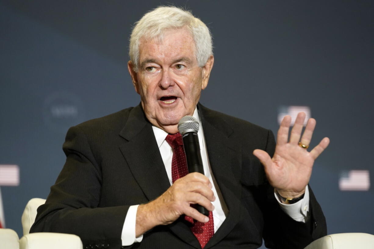 FILE - Former House Speaker Newt Gingrich speaks before former President Donald Trump at an America First Policy Institute agenda summit at the Marriott Marquis in Washington, July 26, 2022. The House panel investigating the Jan. 6 insurrection is seeking information from Gingrich about his communications with senior advisors to former President Donald Trump in the days leading up to the 2021 attack on the Capitol.