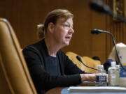 FILE - Sen. Tammy Baldwin, D-Wis., speaks during the Senate Appropriations Committee Subcommittee on Defense, May 3, 2022, on Capitol Hill in Washington. Democrats are punting a vote to protect same-sex and interracial marriages until after the November midterm elections. The request for a delay by senators who have been pushing for the legislation comes after Baldwin, the lead senator on the legislation, had predicted that they would be able to get the 10 Republican votes they need to break a filibuster.