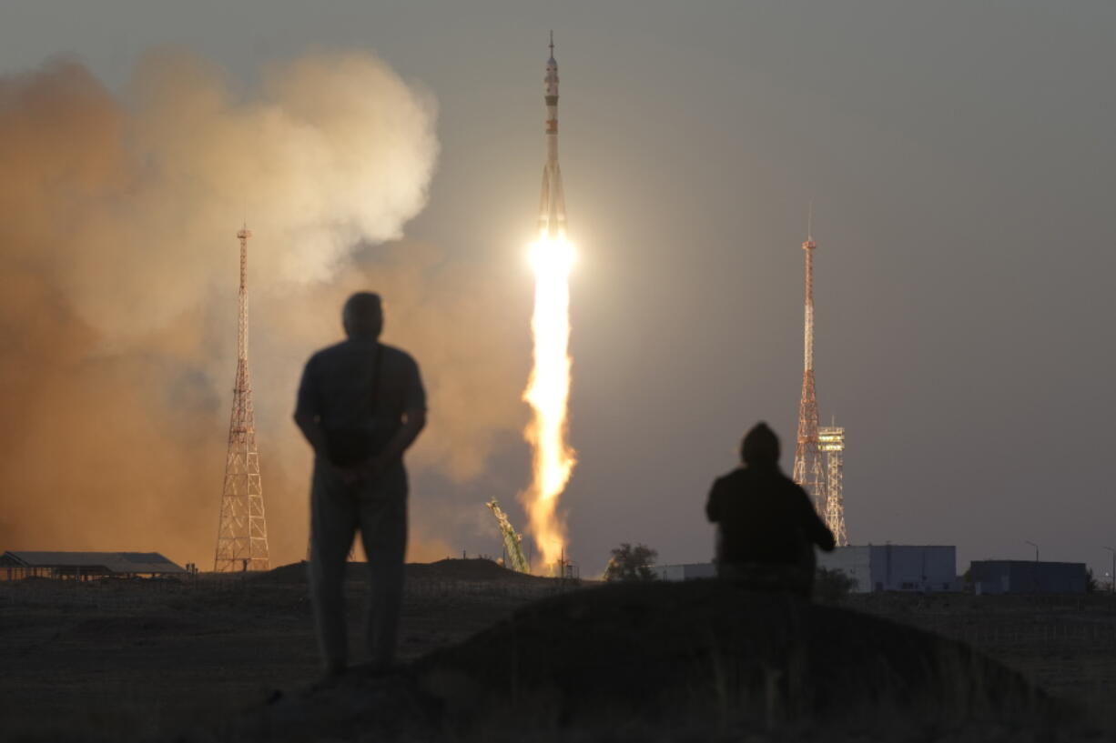 The Soyuz-2.1a rocket booster with Soyuz MS-22 space ship carrying a new crew to the International Space Station, ISS, blasts off at the Russian leased Baikonur cosmodrome, Kazakhstan, Wednesday, Sept. 21, 2022. The Russian rocket carries NASA astronaut Frank Rubio, Roscosmos cosmonauts Sergey Prokopyev and Dmitri Petelin.