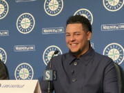 Seattle Mariners pitcher Luis Castillo smiles during a baseball news conference in Seattle, Monday, Sept. 26, 2022.