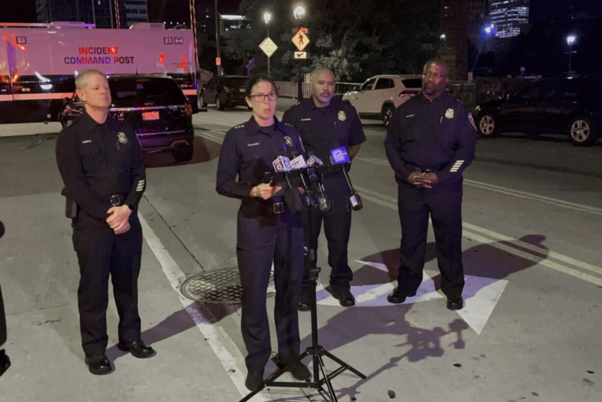 Assistant Police Chief Nicole J. Waldner holds a news conference early Saturday, Sept. 3, 2022 following a fatal shooting downtown Milwaukee.  A man was killed by Milwaukee officers after he led them on a chase into a busy downtown bar district, then got out of his vehicle and opened fire on them, police said.  One bystander was hit by gunfire in the Friday night shootout, police said.