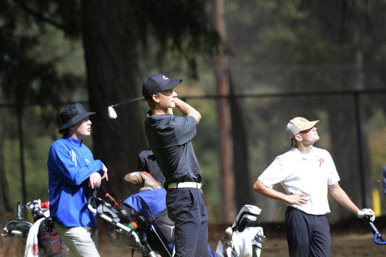 Eli Huntington of Camas tees off on the No. 18 hole at Glendoveer Golf Course in Portland during the Prairie Invitational on Wednesday, Sept. 28, 2022.