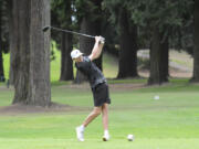 Dane Huddleston of Woodland tees off on the No. 16 hole at Glendoveer Golf Course in Portland during the Prairie Invitational on Wednesday, Sept. 28, 2022.