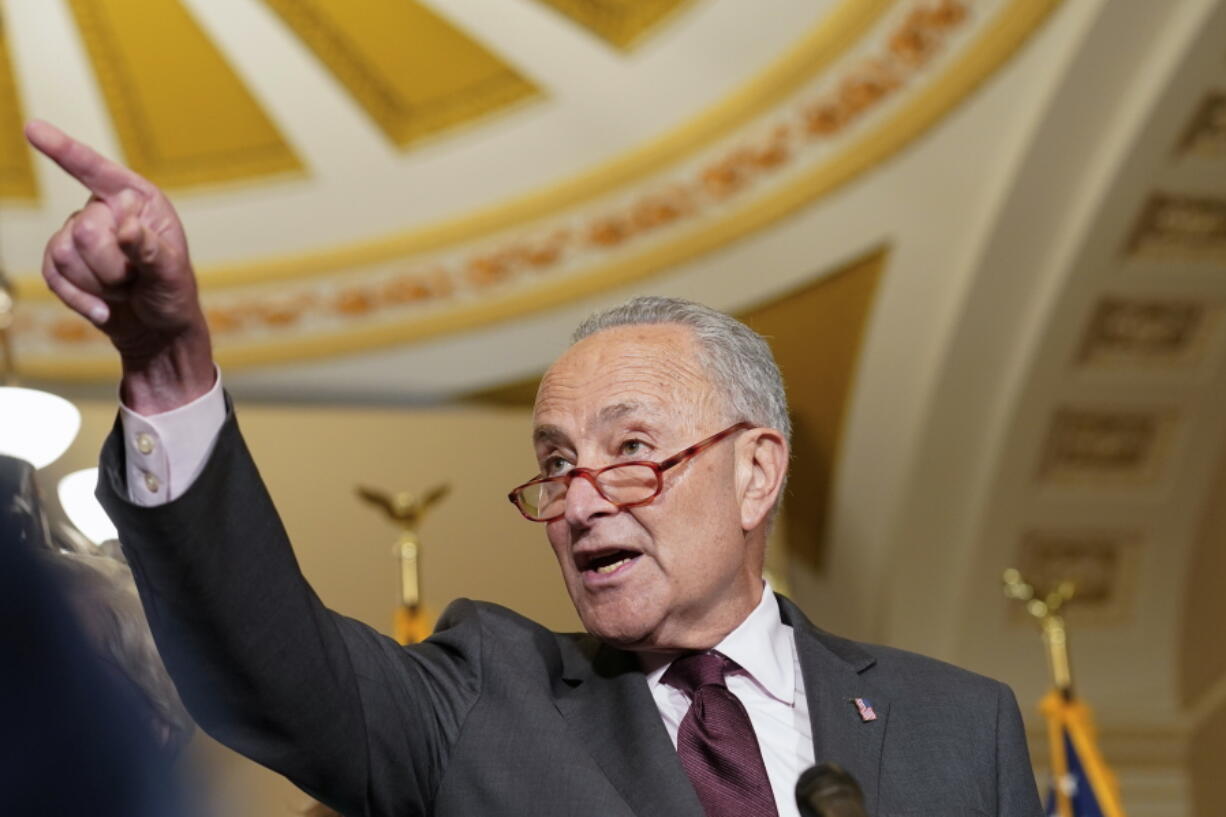 Senate Majority Leader Chuck Schumer of N.Y., speaks during a news conference at the Capitol,, Wednesday, Sept. 7, 2022, in Washington.