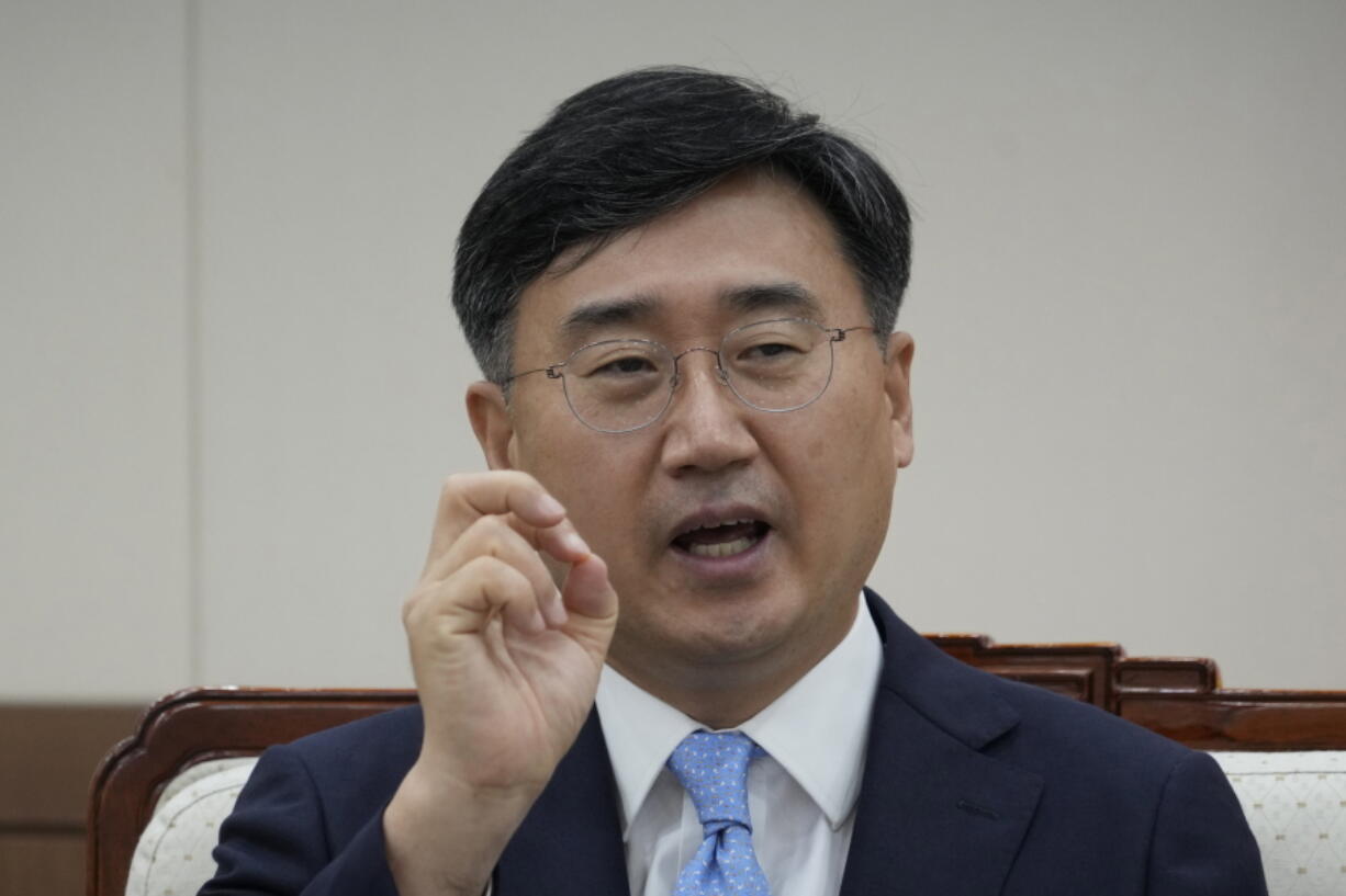 South Korean Vice Defense Minister Shin Beomchul speaks during an interview at the Defense Ministry in Seoul, South Korea, Thursday, Sept. 1, 2022. China and Russia's reluctance to toughen U.N. sanctions on North Korea is "the biggest challenge" facing efforts to eliminate the North's nuclear arsenal, a top South Korean official said Thursday, Sept. 1, 2022, as the North remains ready to conduct its first nuclear test in five years.