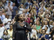 Serena Williams, of the United States, acknowledges the crowd after losing to Ajla Tomljanovic, of Austrailia, during the third round of the U.S. Open tennis championships, Friday, Sept. 2, 2022, in New York.