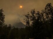 Mount Index is obscured by wildfire smoke from the Bolt Creek Fire Saturday, Sept. 10, 2022.