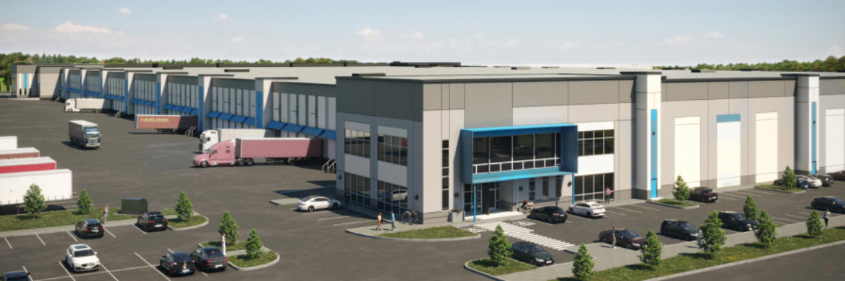 Panattoni Development Company has proposed building a warehouse along Northeast 152nd Avenue in Vancouver. The project would be a neighbor to the Burnt Creek Logistics Center, pictured here, currently under construction. The two facilities would look similar.