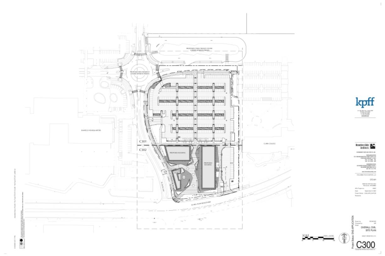 A 70,000-square-foot, mixed-use commercial building is being proposed for the property adjacent to Clark College's Columbia Tech Center campus.