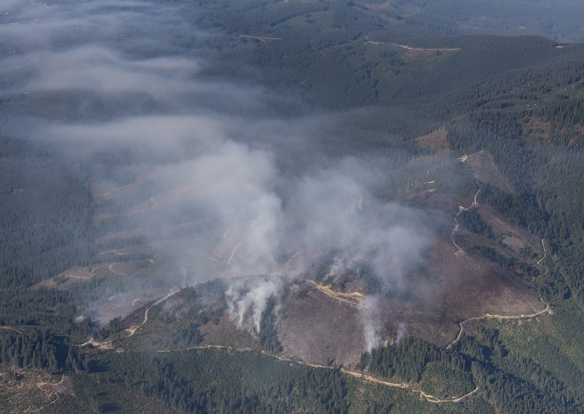 The Nakia Creek Fire burns on Tuesday, Oct. 11, 2022, near Larch Mountain.