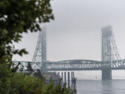 The Interstate 5 Bridge stretches across a hazy Columbia River on Tuesday, Sept. 18, 2022, as seen from the Vancouver Waterfront. Smoke from the Nakia Creek Fire and a morning layer of fog pushed air quality into the ÄúunhealthyÄù range.