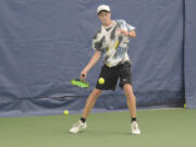 Top-seeded Aiden Brasier of Camas won the Class 4A boys tennis district title on Thursday at Vancouver Tennis Center. He beat Skyview's Aiden Bucerzan 6-0, 6-1.